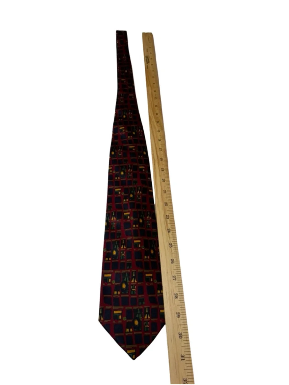 Ermenegildo Zegna Silk Tie Geometric Grid Red Navy Green Italy Luxury Designer